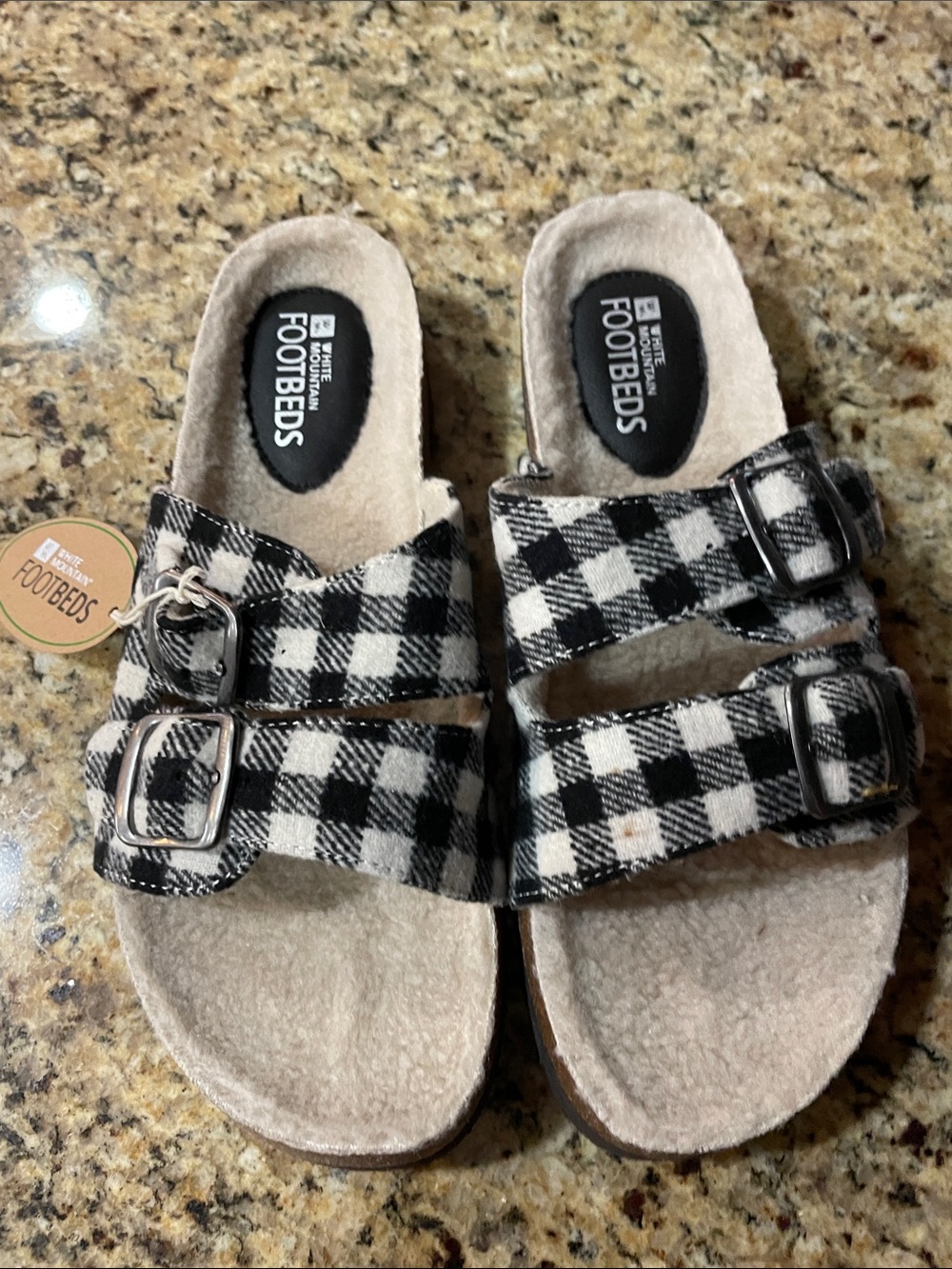 White Mountain Black & White Plaid Double-Buckle Sandals